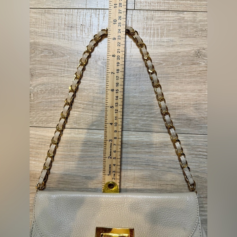 π« Kate Landry Beige Pebbled Leather Crossbody Bag w/ Gold Chain Strap β¨ - Picture 10 of 11